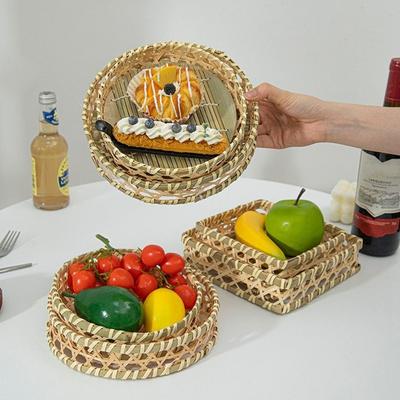 Vegetable Food Bamboo Fruit Basket Desktop Ornament Shopping Basket Woven Basket Bread Fruit Storage Decoration Pastry Plate