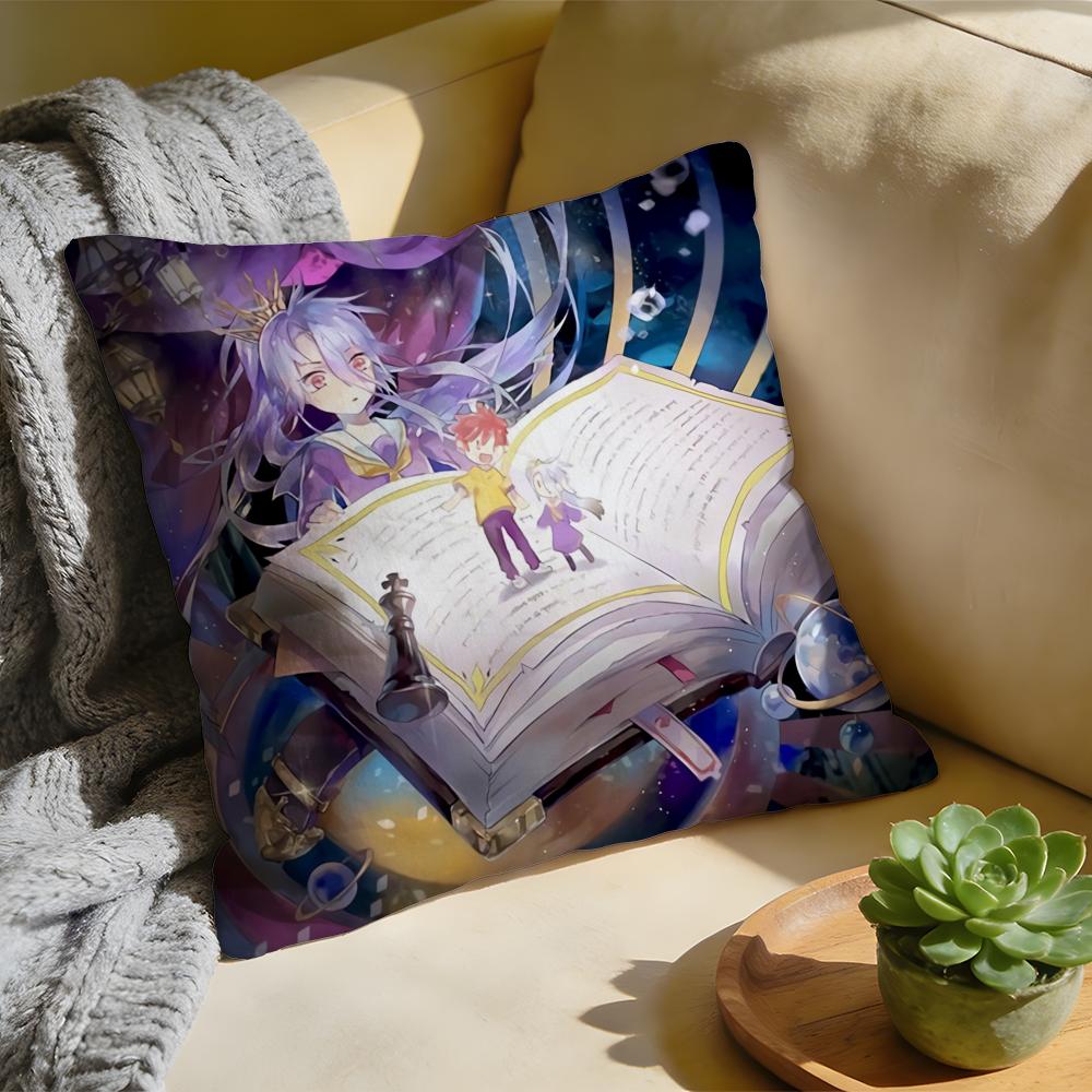 No Game No Life Anime Cushion Cover Washed Linen Soft Breathable Decorative Case For Sofa Home Pillow Cover