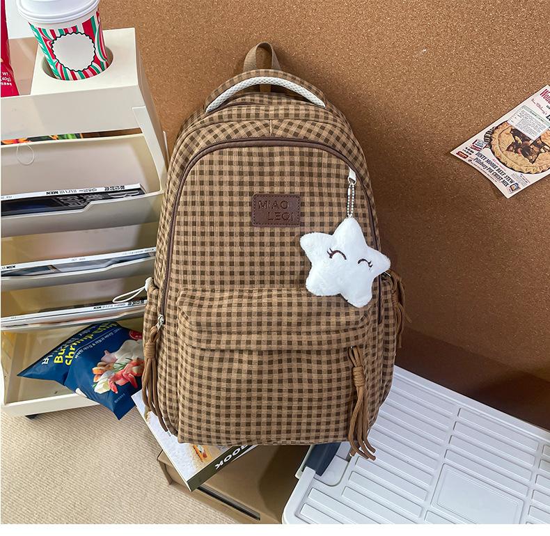 Schultasche Japanischer ins Campus Vintage Karomuster Rucksack Damen, Herbst und Winter Mittelschulmädchen High-School-Schüler Schultasche Leichtgewicht