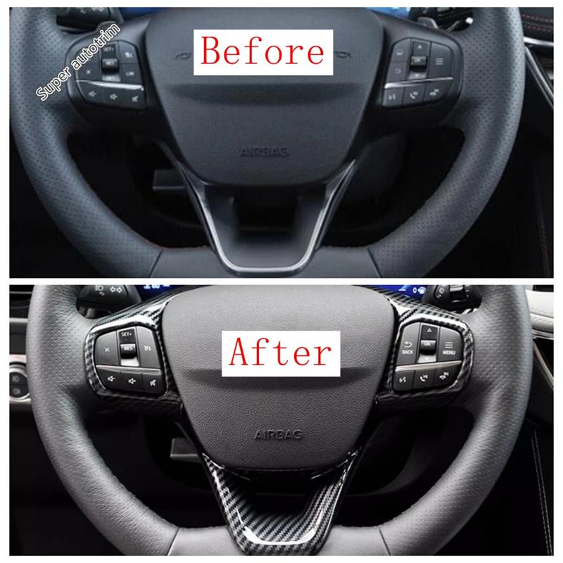 Car Steering Wheel Button Frame Decoration Cover Trim For Ford Escape / Kuga - 2025 ABS Carbon Fiber Accessories Interior