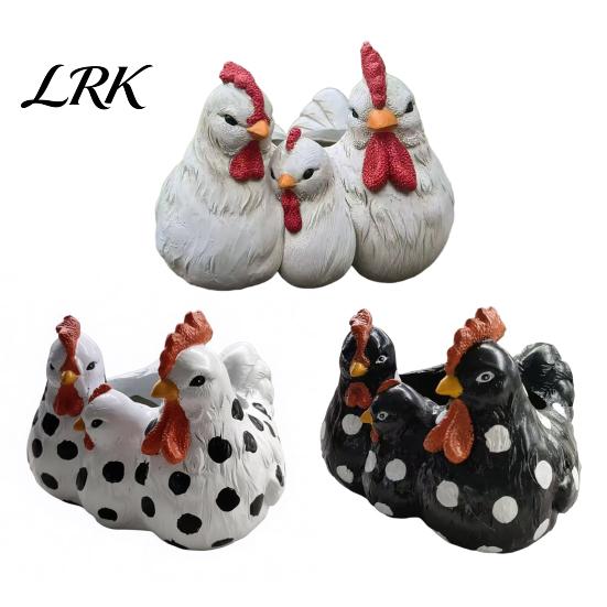 Creative Resin Sculpture Planter Chicken Family Planter, Cute Plant Pot, Decorative Office Desk Succulents Farmhouse Container for Indoor Outdoor