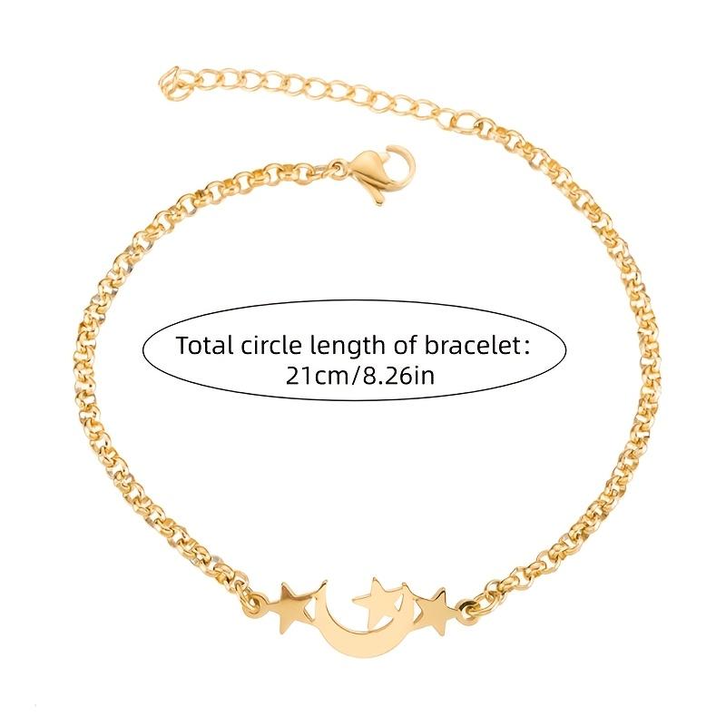 1pc Stainless Steel Women'S Fashion Chain Pendant Bracelet, Five-Pointed Star Moon Shaped Men'S Bracelet,