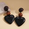 Dark Wind Personality Wood Round Love Silver Needle Earrings Fashion ins Earrings