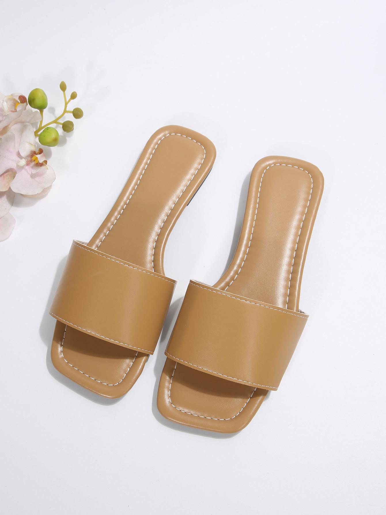 

[Внешняя торговля] Темпераментные туфли-шлепанцы на высоком каблуке женские летние квадратный носок с открытым носком простые сандалии на одном ремешке 43 хаки