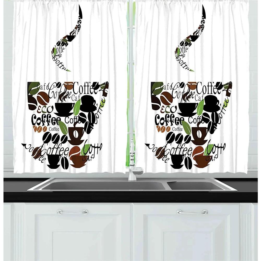 2 Panel Coffee Curtains Suitable for Kitchen Short Curtains Teapot Dessert Printed Curtains Window Blinds Cortinas Grommet Top