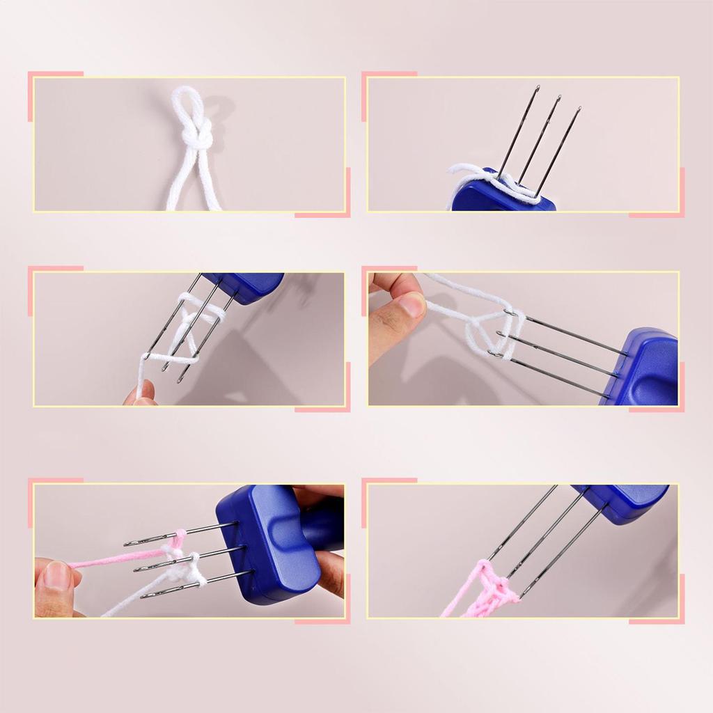 Cord Knitting Tool Latch Hook Cord Knitting Tool 3-Needle 4-Needle Ergonomic Grip Equipment for Weaving Binding-Off Edging