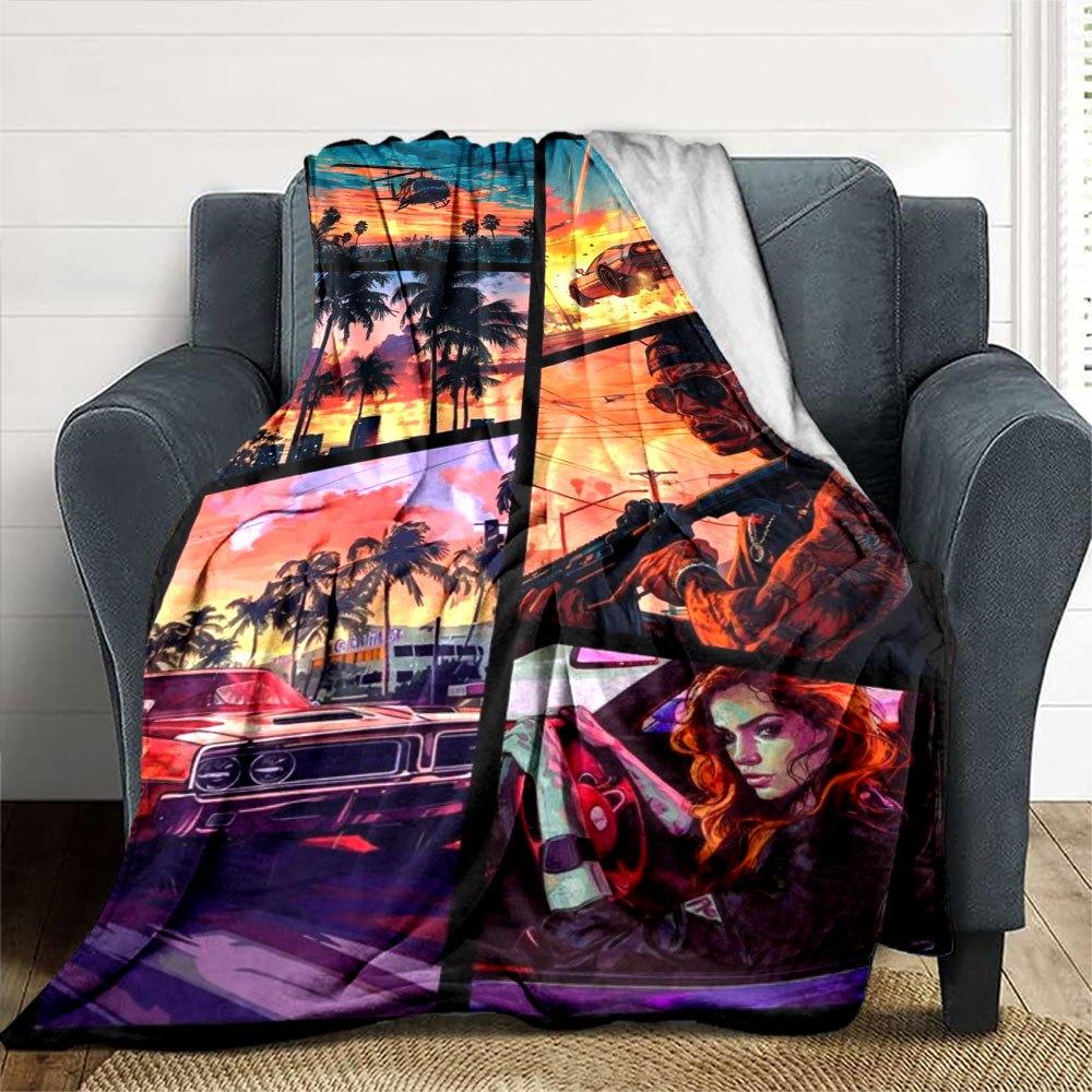 1 pezzo Coperta Morbida in Flanella Grand Theft Auto con Stampa di Designer Una coperta accogliente per tutte le stagioni, perfetta per il divano, il letto, l'ufficio