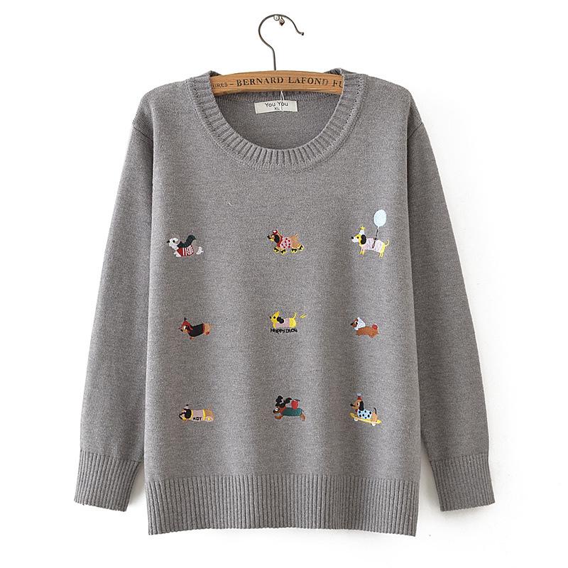 

2025 Autumn/Winter Plus Size Women s Cartoon Sleeve Round Neck Sweater 4XL серый