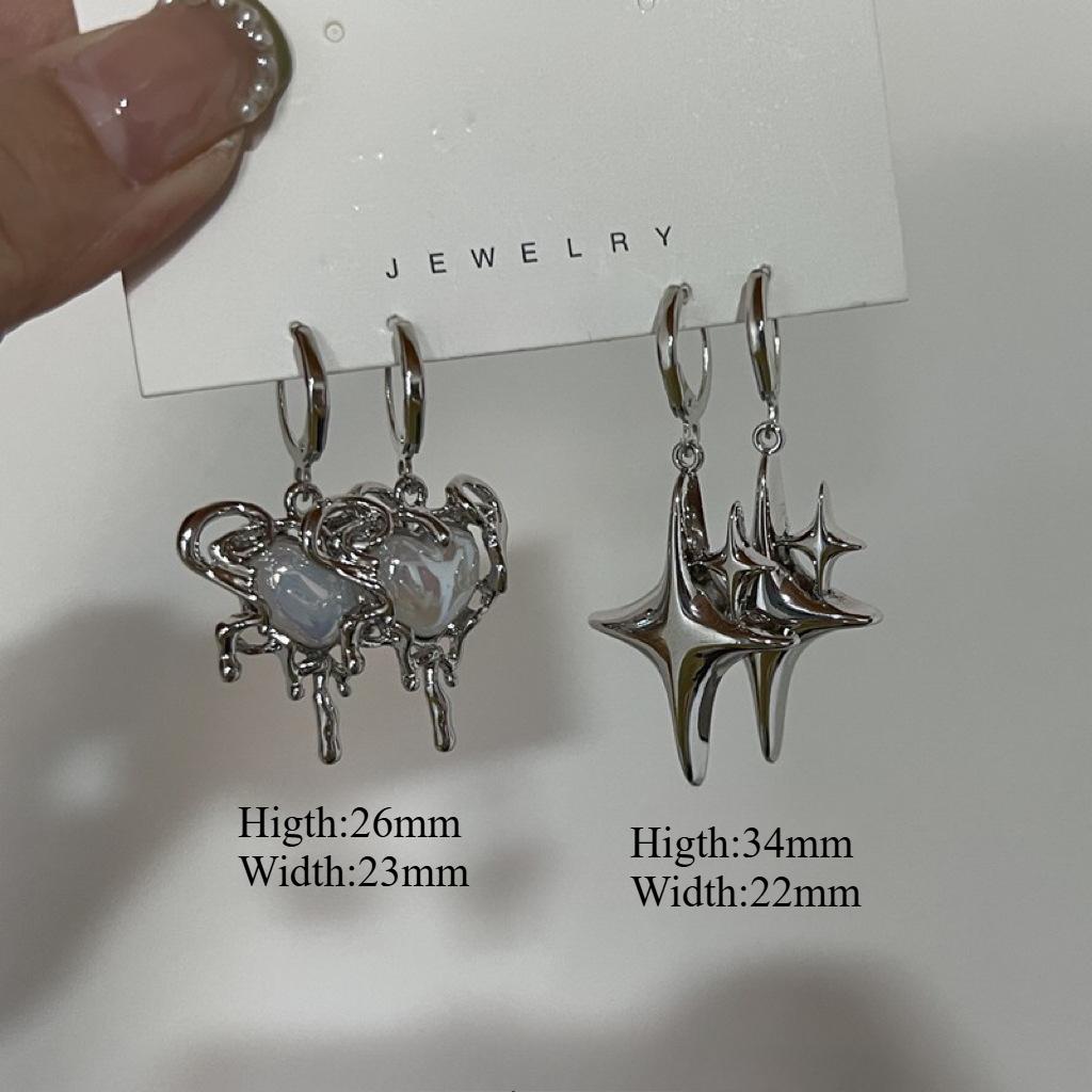 Simple Silver Color Star Earrings for Women Opal Stone Heart Hoop Earrings Punk Y2K Cute Daily Wear Jewelry Party Gifts