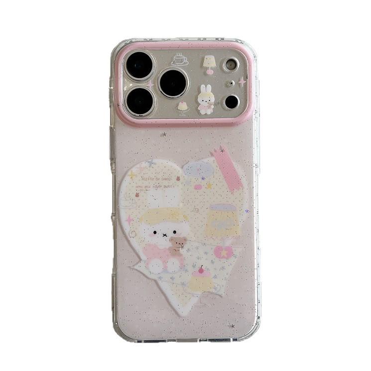 Sequin Heart Cute Rabbit iPhone Case for 17, 16 Pro Max, 15, 14 - High-End Design