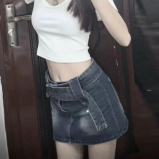 Kuaishou Style White Tee & A-Line Denim Skirt Set Women’s Summer Outfit