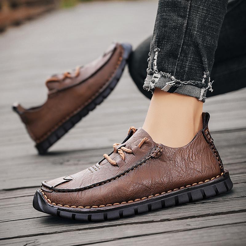 Handmade Men Casual Shoes Soft Leather Soft Sole Breathable Mens Sneakers Luxury Design Non-Slip Outdoor Mens Shoes