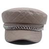 Leather Painted Hat Women's Chain Flat Top Army Hat Autumn Winter Warm Cap