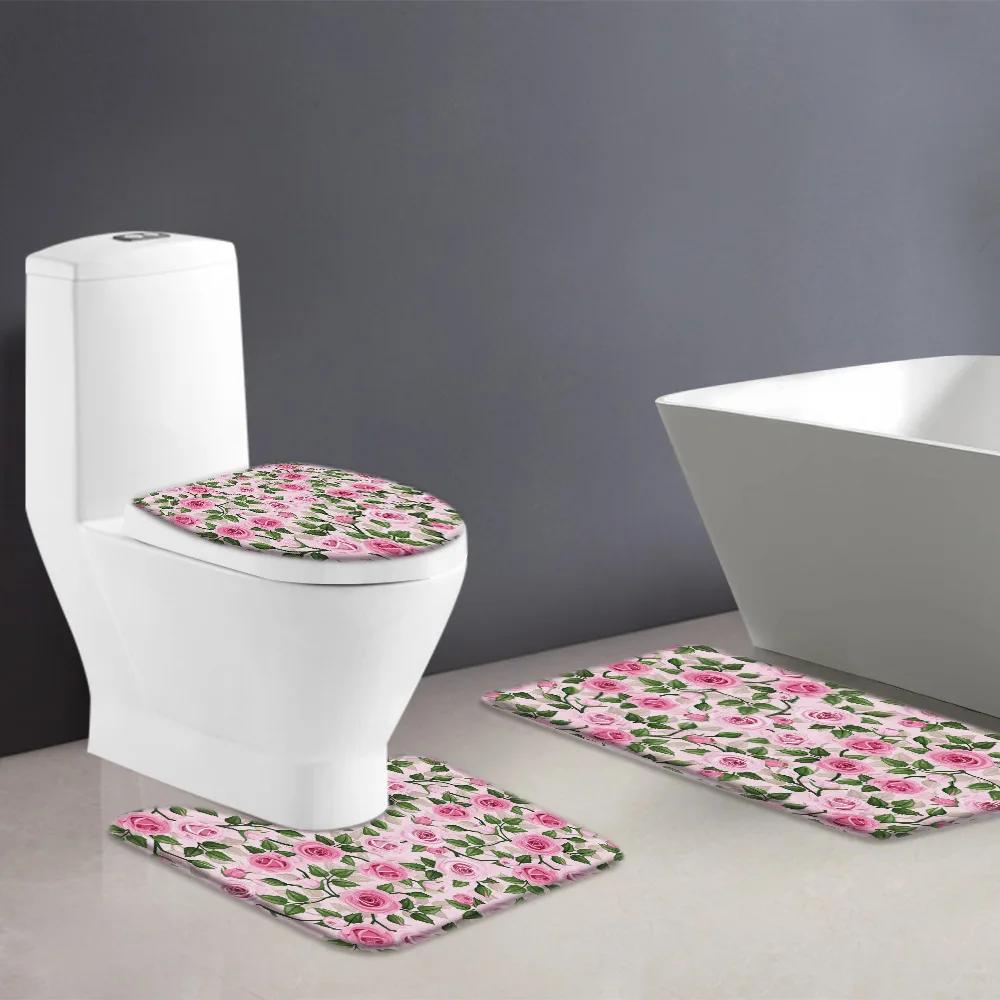 Colorful Plant Botanical Wildflower Flowers Shower Curtain Set Garden Floral Butterfly Bathroom Decor Rug Bath Mat Toilet Cover