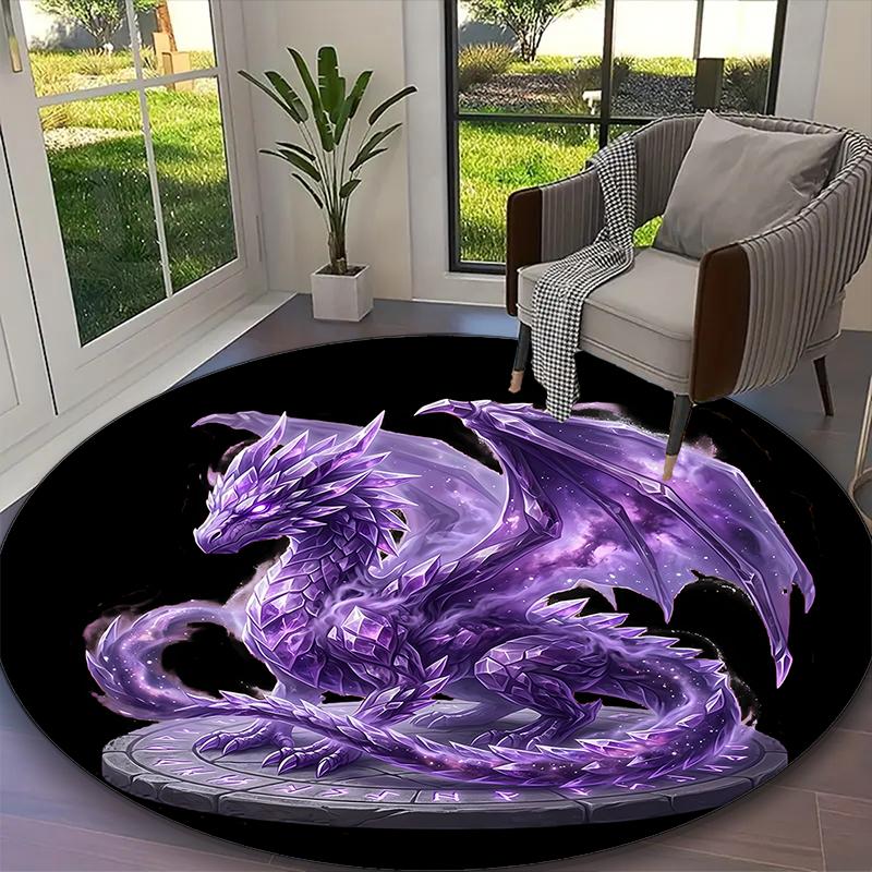 1pc Red Dragon Skull Wreath Printed Chair Rug for Home Office Use, Living Room Kitchen Game Room Round Carpet