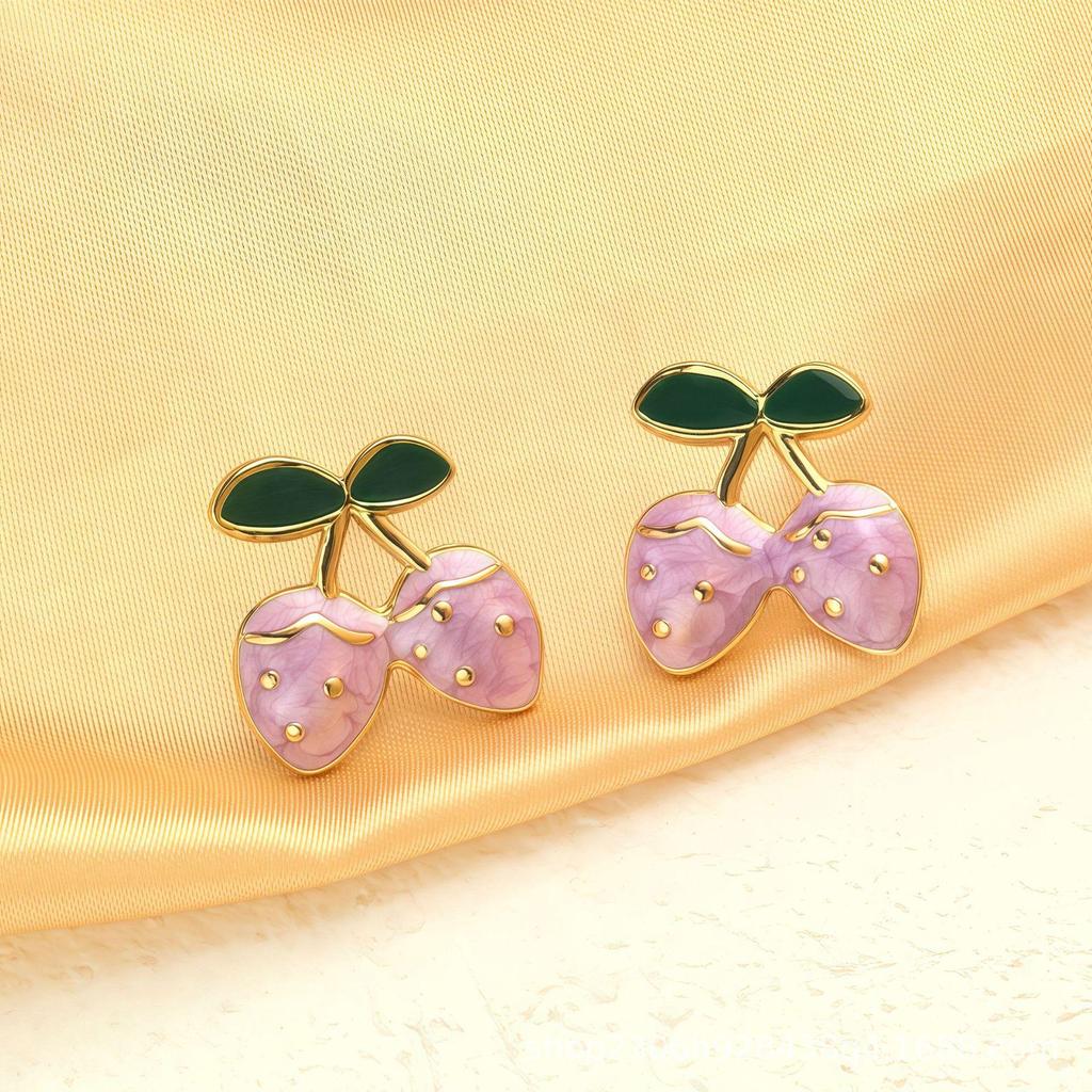Exquisite Sweet Strawberry Cherry Drop Earrings: Fresh, Dainty, Light Luxury Stainless Steel