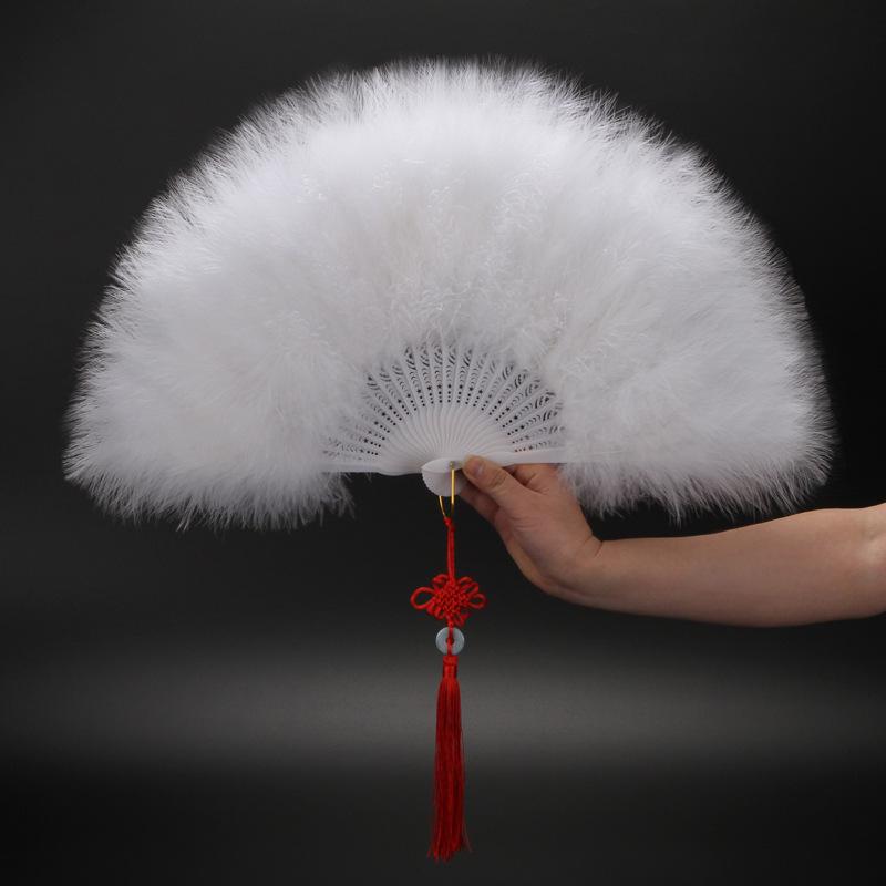 Ancient Style Qipao Feather Folding Fan for Dance and Photography