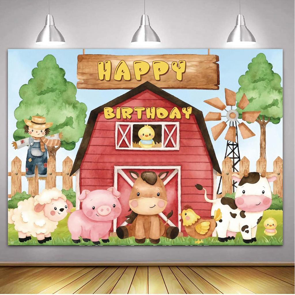 Farm animal theme banner background with customizable text for children's birthday party baby shower decoration background props