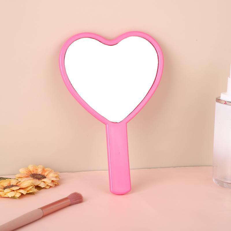 Heart-Shaped Peach Handle Mirror: Cute Handheld Makeup Mirror for Girls, Single-Sided Small Gift