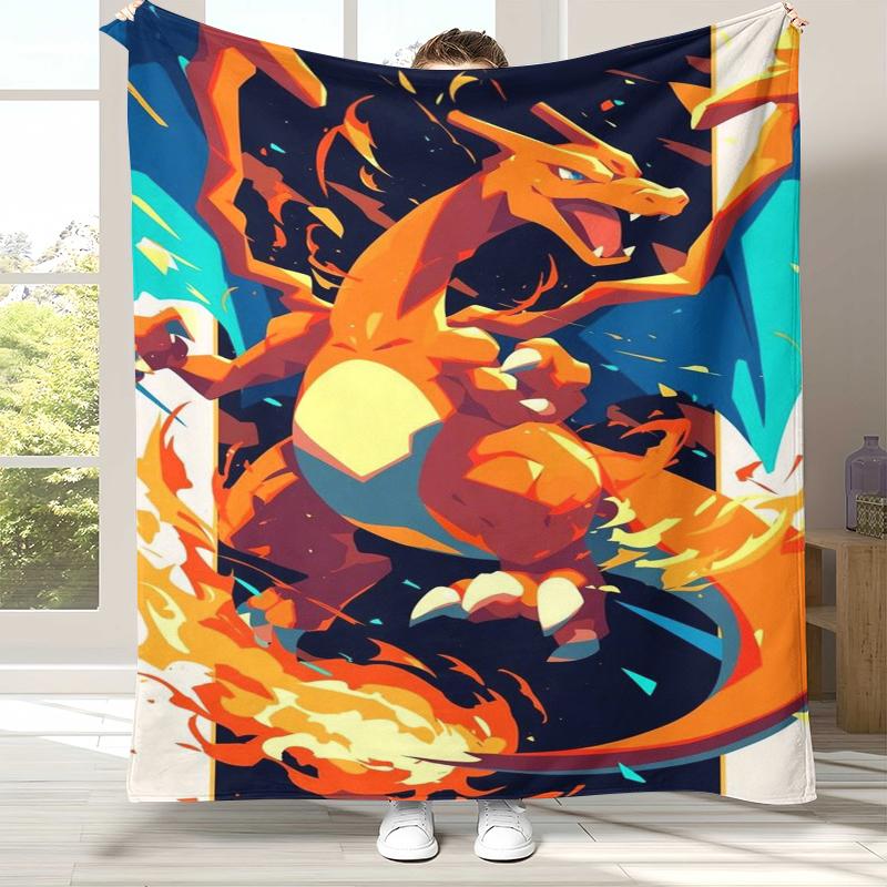 

Charizard Charmander Pokemon Flannel Blanket,Ultra Soft Warm Plush Throw for Home Bedroom Bed Sofa Cover Office Camping Picnic 75x90cm