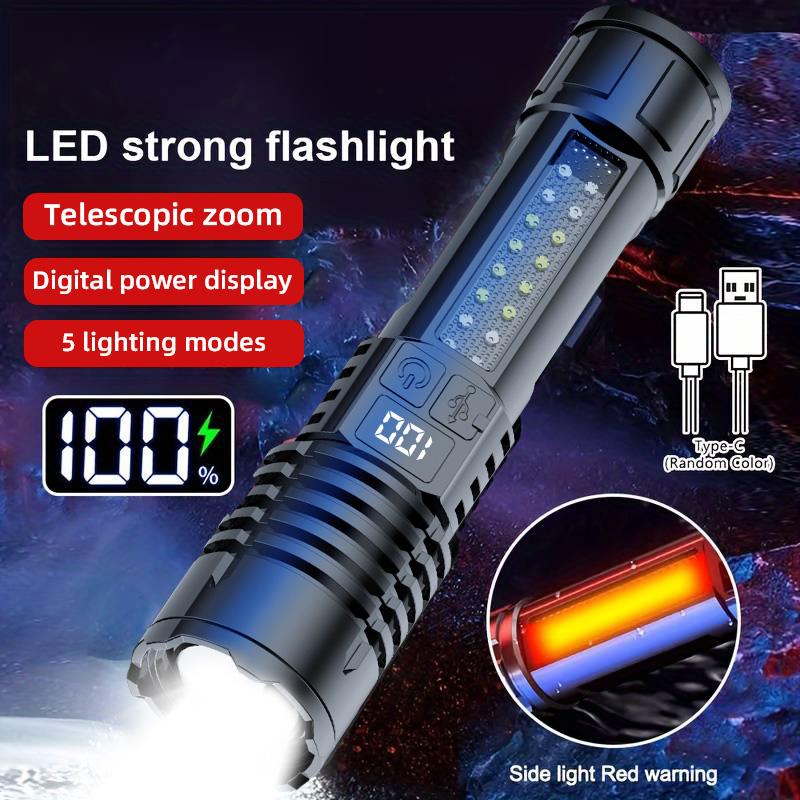 P50 COB Flashlight Portable Rechargeable Bright Household LED Lamp Built-in Battery, with Power Display.