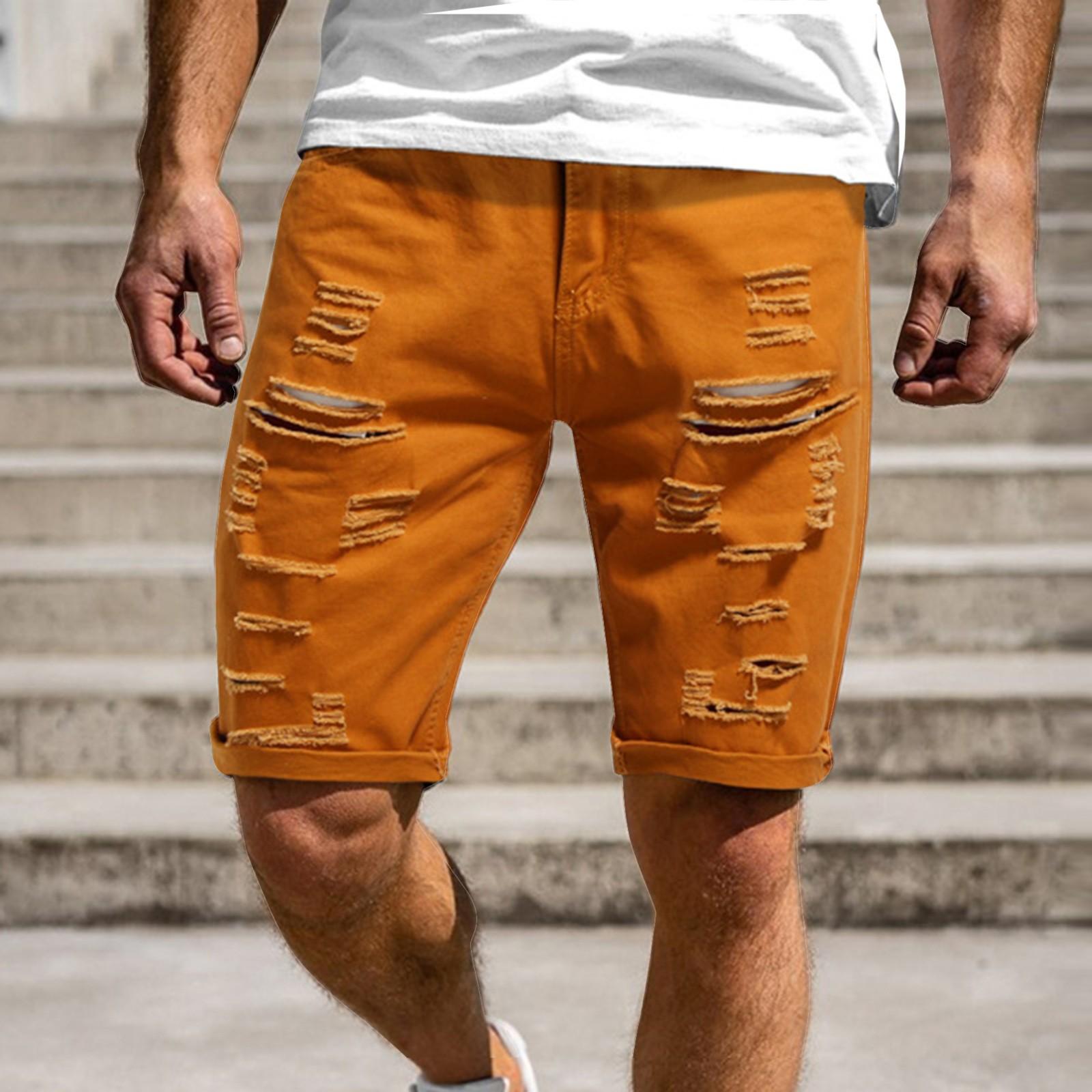 

Men s Summer Casual Bright Shorts Ripped Dirty Washed Fashion Denim ShortS L кофейный