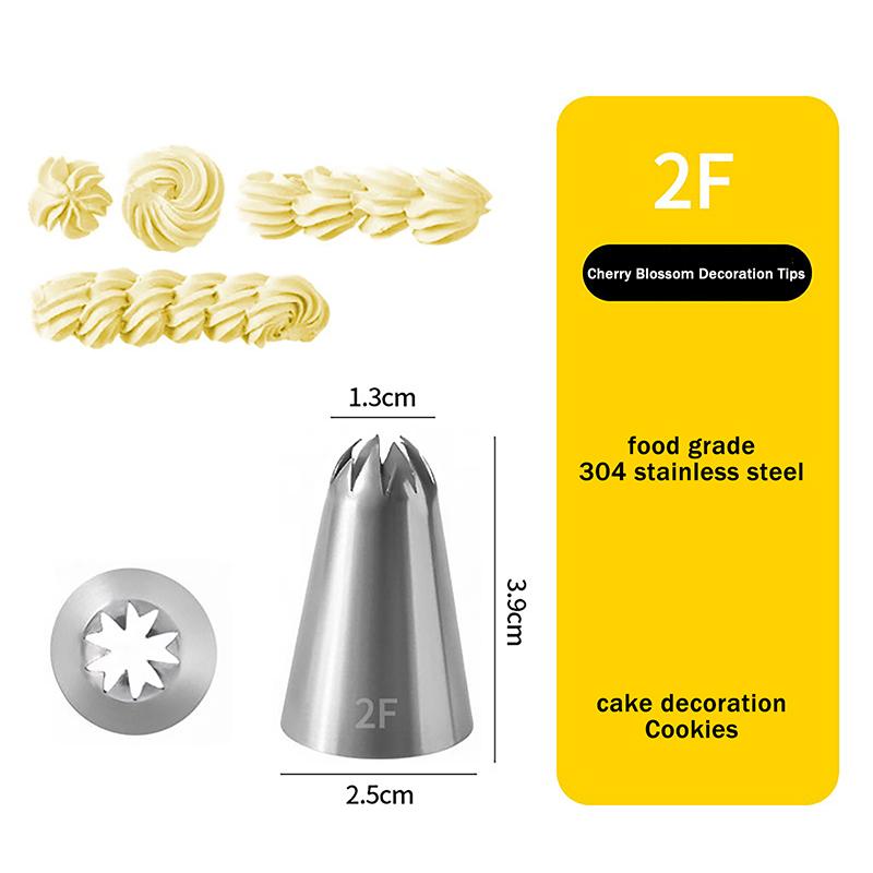 1M/2A/2F/6B Spritstans för tårta DIY Glasyr Spritsmunstycken Bakverkstips Fondant Tårtdekorationsspets Munstycke i rostfritt stål Bakverktyg