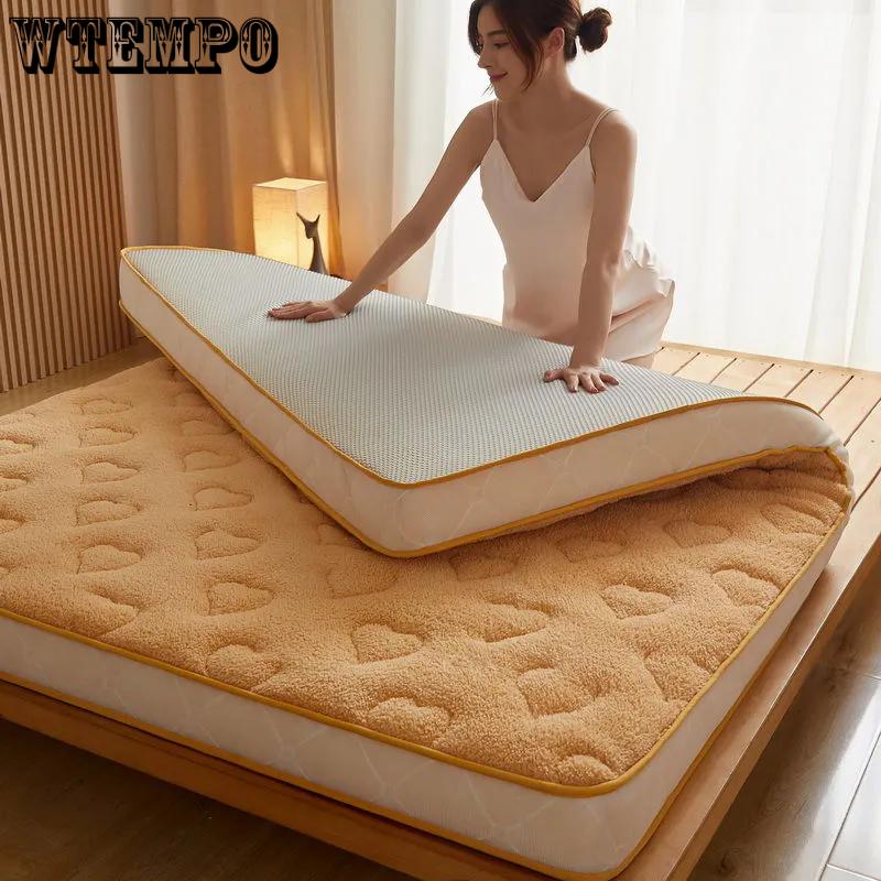 WTEMPO Lamb Wool School Dormitory Bed Mattress Pad Foldable High Quality Soft Mattress Winter Thickened Plush Bedroom Bed Sheet Tatami Plush Pad