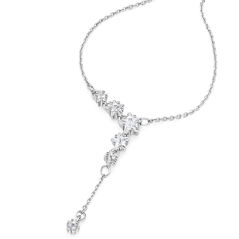 

925 Silver Star Zircon Tassel Long Pendant Necklace for Women Summer Fashion 925 silver белый