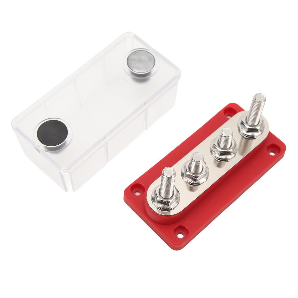 4 Studs Power Distribution Block 12‑48V 150A Brass Nickel Plated for Cars Trucks RVs Marine Boats Red