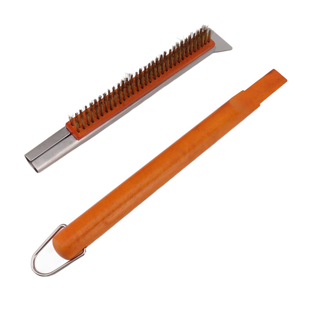 Pizza Stone Brush Wooden Handle Brass Bristles Detachable Easy to Clean Pizza Cleaning Brush for BBQ Grill Oven