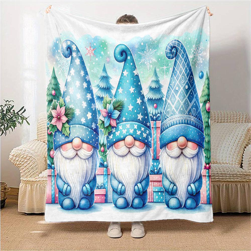 1Pc Christmas Gnome Snow Blanket Soft Throw Blanket For Home Bedroom Bed Sofa Travel Office Solid Christmas Blanket