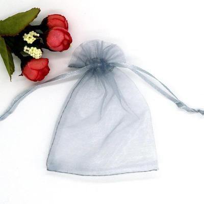 Gray Organza Drawstring Mini Pouch, 5x7cm Jewelry Gift Bag.