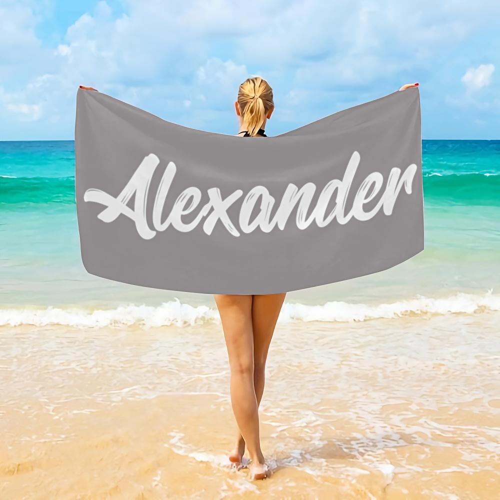 Personalized Beach Towel Custom Name/Logo Words Microfiber Towel Thin Quick Dry Absorbent for Beach Swimming Yoga Bath Sports