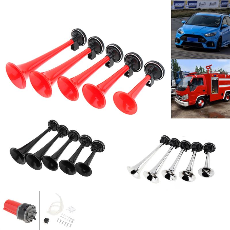 Hava Korna 125DB/185DB 12V Süper Gürültülü Araba Tam Komple Sistem Kompresörlü 5 Korno Hava Korna Hoparlörleri Araba Kamyon Tekneler İçin