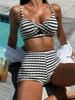 Women’s Sexy Tankini Bathing Suit Black and White Striped Bikini Swimsuit Two-Piece Backless Swimwear Set