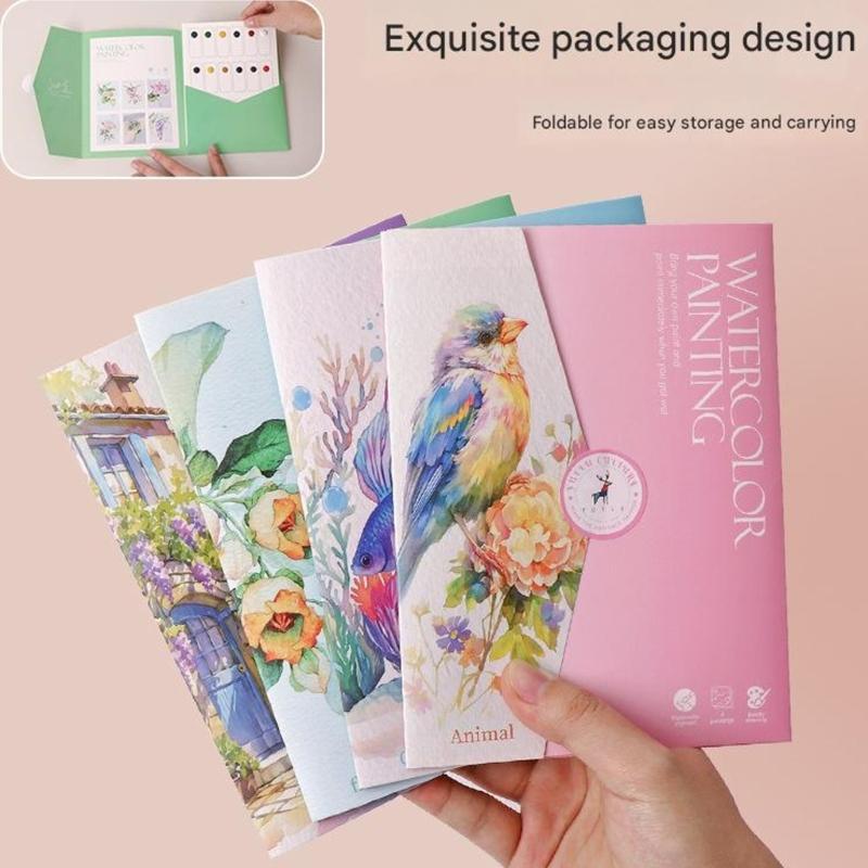 Art Doodling Book with 12 Color Watercolor Paint Water Brush Pen Stress Relief Painting Book For Children Adult Drawing