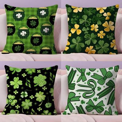 Green StPatricks Day Cushion Cover Short Plush DoubleSided Printing Home Machine Washable In Warm Winter Pillow Case