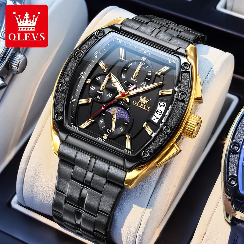 Men Watch Luxury Chronograph Quartz Watch Leather Waterproof Luminous Date Moon Phase Watches for Man Reloj