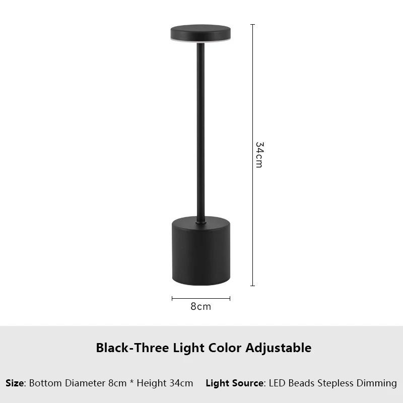 1200MAH USB Rechargeable LED Table Lamp Touch Switch Three Colors Metal Desk Lamp Bedside Lamp Hotel Bar Bedroom Decoration Night Light