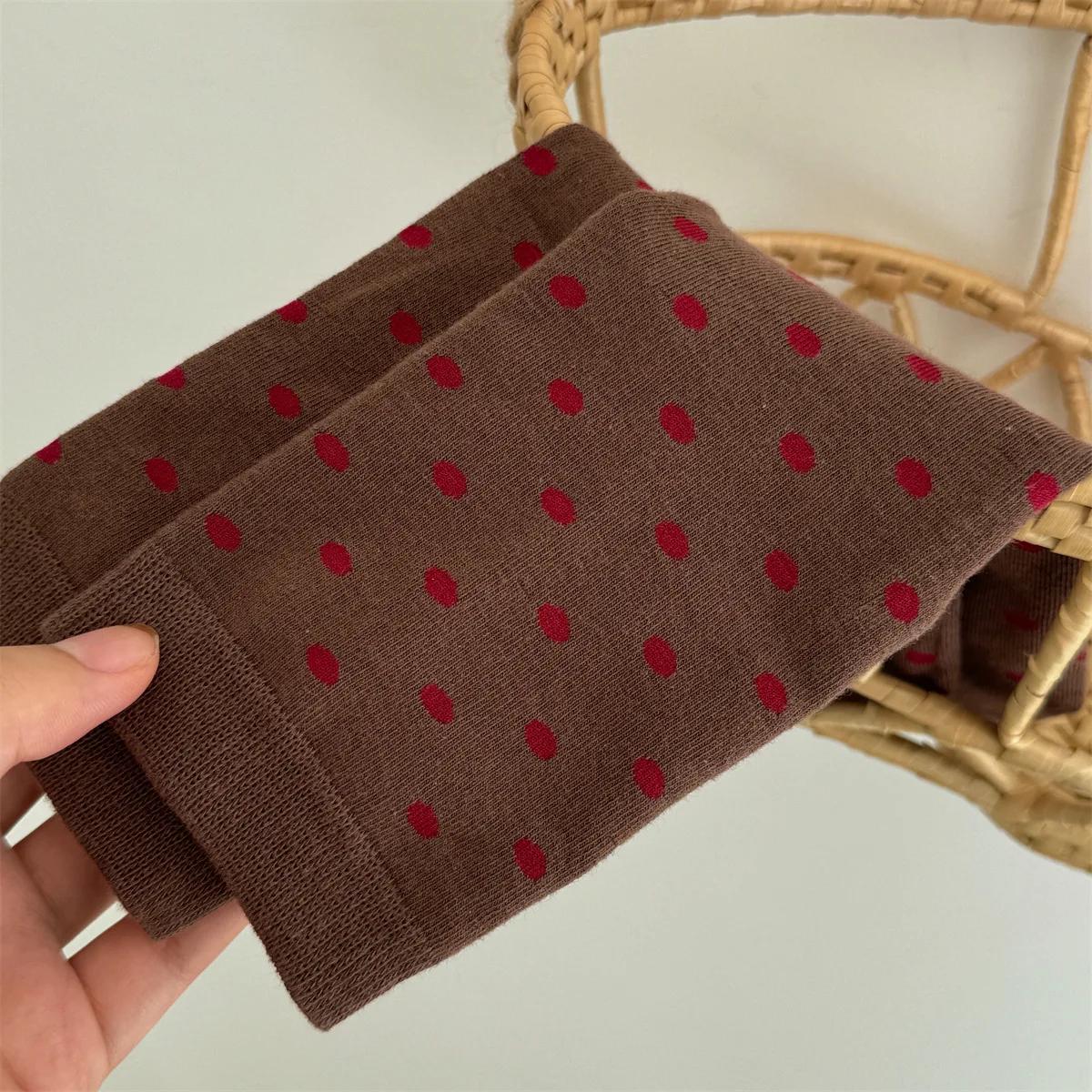 

Красные женские носки в горошек, корейские модные хлопковые носки средней длины, женские носки в стиле Харадзюку, ретро, уличная одежда, вязаные эластичные длинные носки EUR 35-39