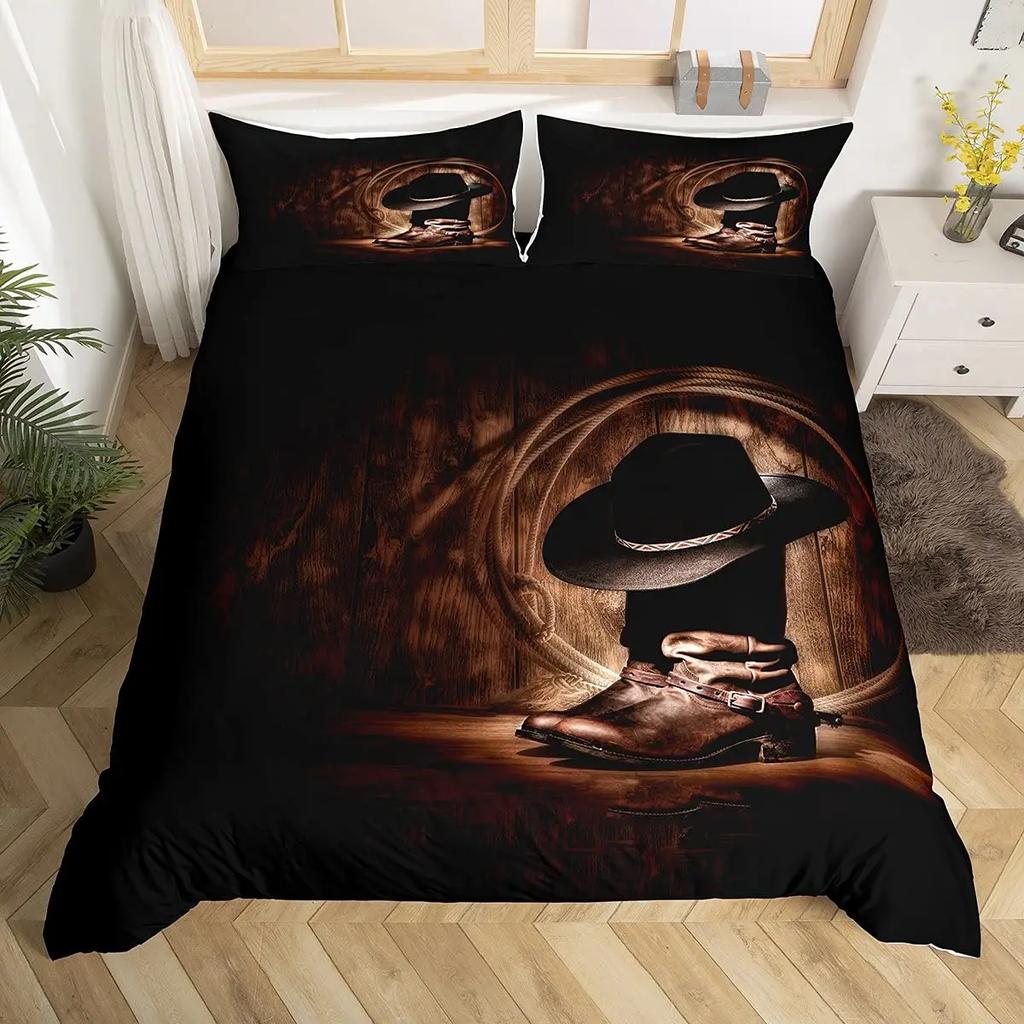 Western Cowboy King Queen Duvet Cover Black Shotgun Bedding Set For Kids Teens Adults Exotic Retro Style 2/3Pcs Soft Quilt Cover
