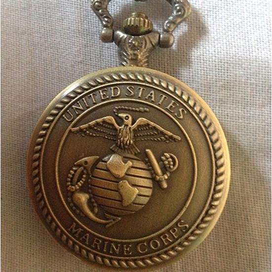 Men's United States Eagles Marine Corps Retro Style Bronze Quartz Pocket Watch