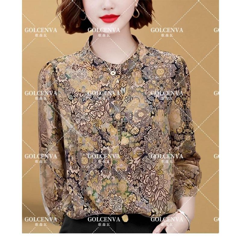 Counter Quality Silk Shirt for Women Spring and Summer Three-quarter Sleeve Fashionable Printed Shirt Loose Mulberry Silk Top