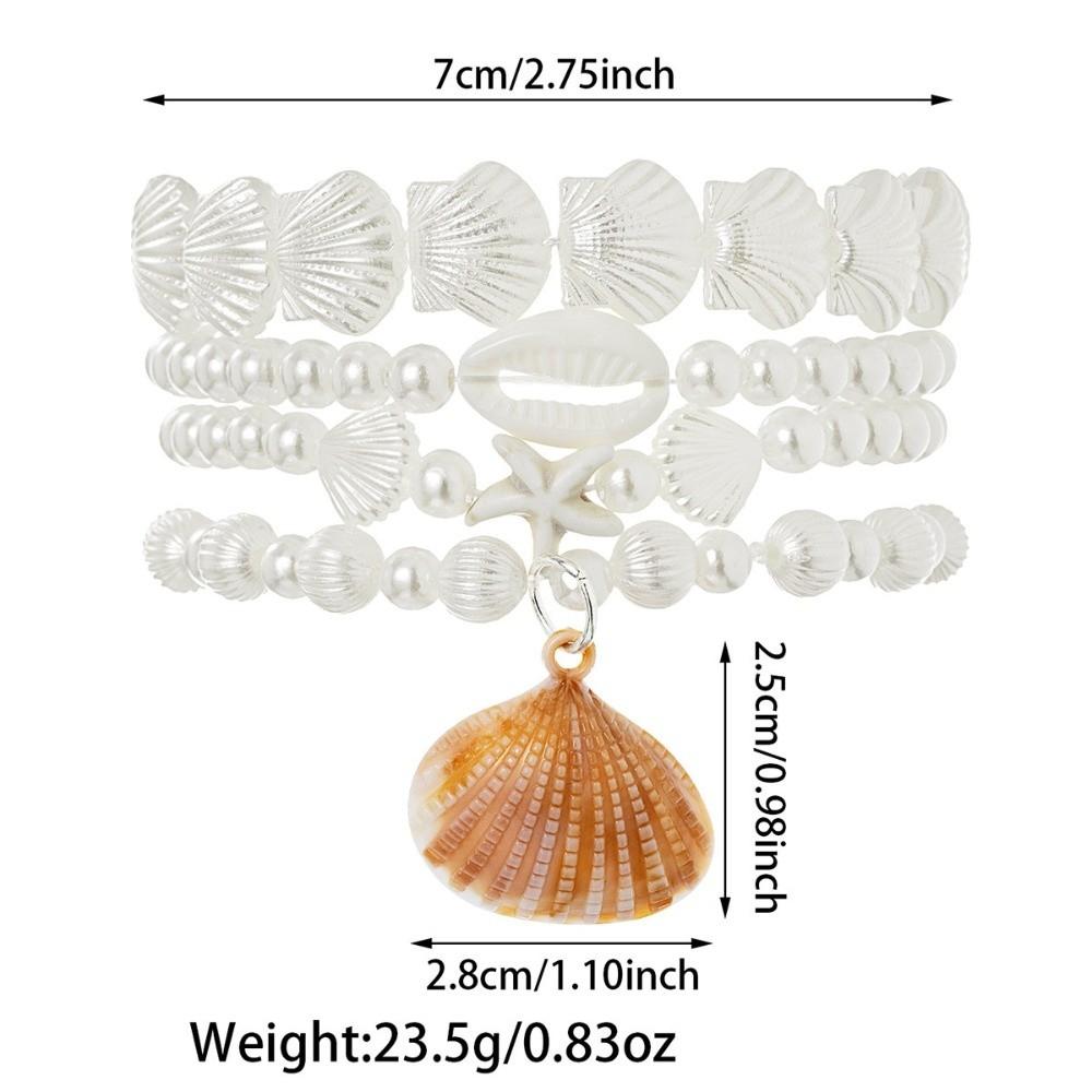 4Pcs/Set Multilayer Conch Beaded Bangles Imitation Pearl Wrap Charm Hand Chain Beach