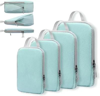 4 Stück Reisekompressions-Packwürfel-Tasche Tragbarer Koffer Kleidungsorganisatoren Wasserdichte Gepäckaufbewahrungskoffer Schubladentaschen