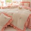 Milk Velvet Bedding Set Winter Thick Flannel Coral Fleece Sheet Solid Color Princess Style Bedroom Decor