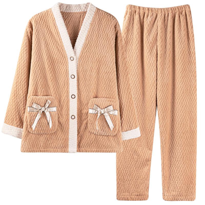 Pyjama Damen Winter Korallenfleece Verdickt Fleece Winter 2024 Damen Flanell Hausanzug Warmes Anzug