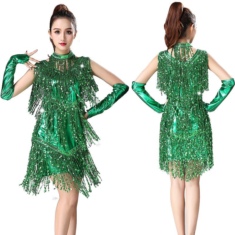 Latin Dance Skirt Sequined Tassel Dance Skirt Stage Performance Costume Party Dance Dress Dance Costume Competition Performance Costume