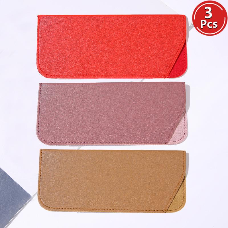 3 Pcs PU Leather Glasses Storage Pouches New Fashion Multicolor Portable Soft Eyeglass Cases Trendy Stylish Design Eyewear Bags